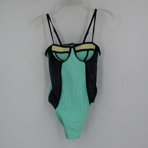 Ardene Swim Teal Blue Yellow Black Structured Top Swim Suit Size Small